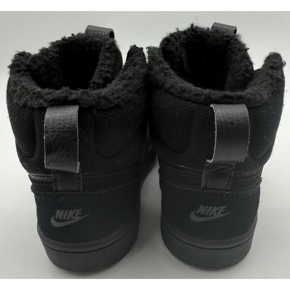 Nike Kid's Unisex Court Borough Mid Sneaker 2.5Y  Sherpa Lined Warm All Black